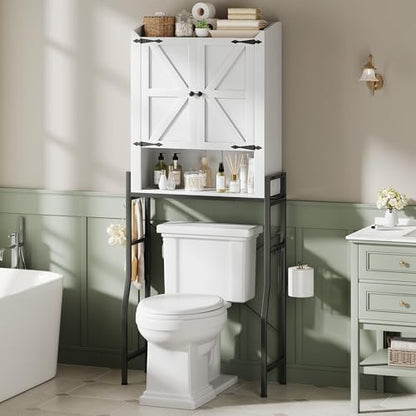 Memobarco Over The Toilet Storage Cabinet with 2-Door & Metal Stand, White
