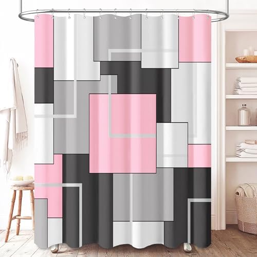 BTTN 72 x 78 Long Modern Geometric Waterproof Fabric Shower Curtain, Pink