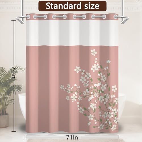 No Hook Shower Curtain with Snap-in Liner 71x74 Inch