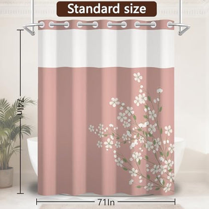 No Hook Shower Curtain with Snap-in Liner 71x74 Inch