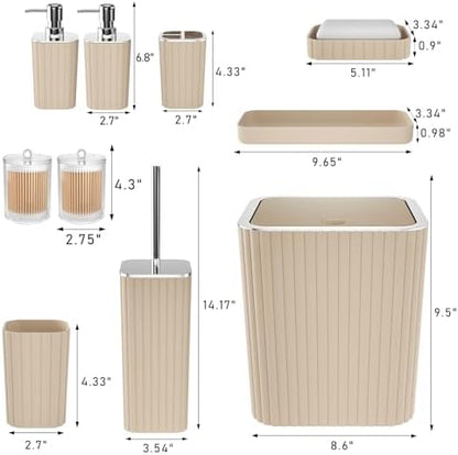 XLHOMO Bathroom Accessories Set - Gorgeous Beige Bathroom Set, 10PC Bathroom Accessory Set, Toilet Brush, Trash Can & Soap Dispenser