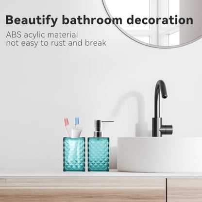 2 PCS Bathroom Accessory Set,Teal Blue Soap Dispenser and Toothbrush Holder