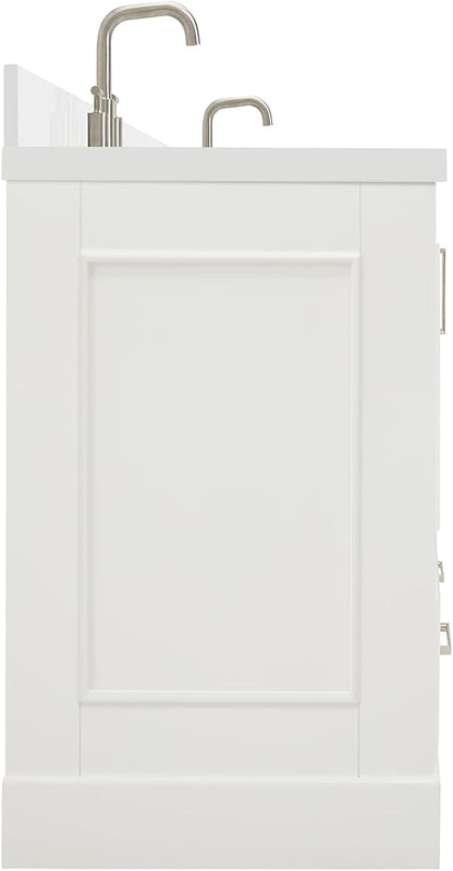 ARIEL Stafford 60-inch Bathroom Vanity with Sink,Solid Wood, 1.5-inch Pure White Quartz Countertop & Backsplash, Double Rectangular Porcelain Sink, 4 Soft Closing Doors, 6 Dovetail Drawers, White
