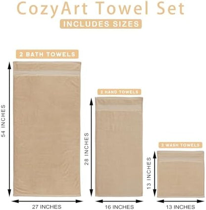 COZYART Luxury Bath Towel Set 6 Pcs, Beige 100% Turkish Cotton 650 GSM