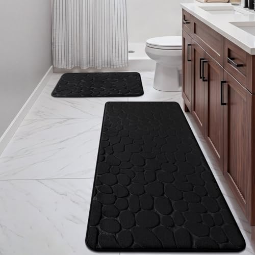 YIHOUSE Bathroom Rugs Mat Set, Memory Foam Bath Mat 2 Piece Black
