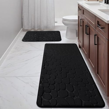 YIHOUSE Bathroom Rugs Mat Set, Memory Foam Bath Mat 2 Piece Black