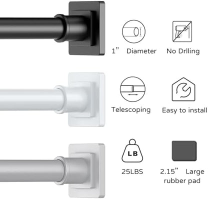 UIOSANRT Tension Shower Curtain Rod 31-55 Inches Non-Slip Shower Rod Tension Mounted No Drill Black Shower Curtain Rods Spring Tension Rod Adjustable Tension Curtain Rod for Windows Bathroom