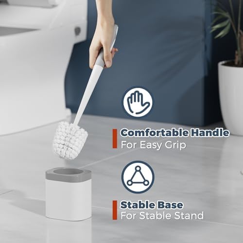 Holaloha Toilet Brush and Holder Set, Space Saving, 2 Pack, White