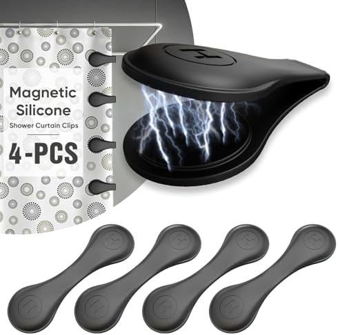 4-Pack Magnetic Silicone Shower Curtain Clips, Keep Liner Closed, Black