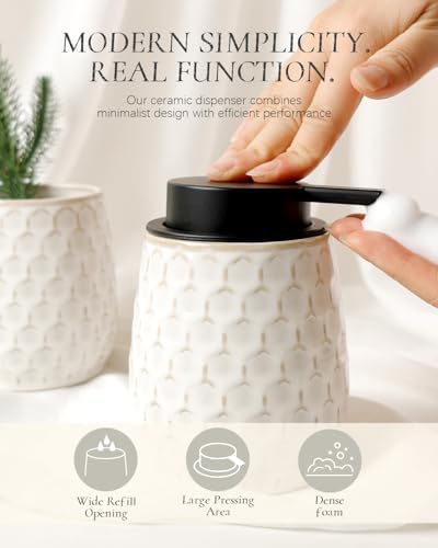Bathroom Accessory Set 4PCS, Ceramic Bathroom Accessories Set, Foaming Soap Dispenser Set Complete, White Honeycomb Design, Home Apartment Modern Bath Decor Vanity Countertop, ANTIS'S HOME