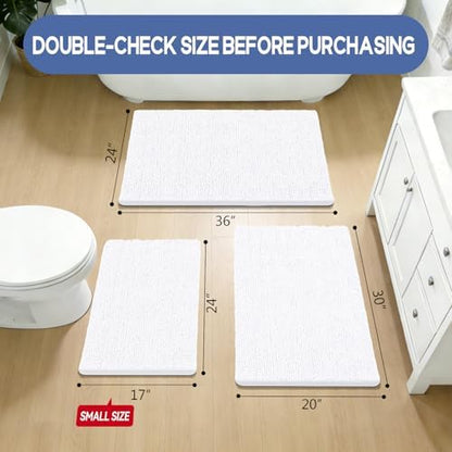 Bcoimo Bath Rug Mat,Chenille Extra Soft White Bathroom Floor Shower Tub Mat