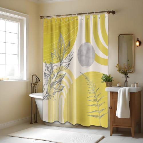 Mustard Yellow Shower Curtain, 72x72 in, Mid Century Modern