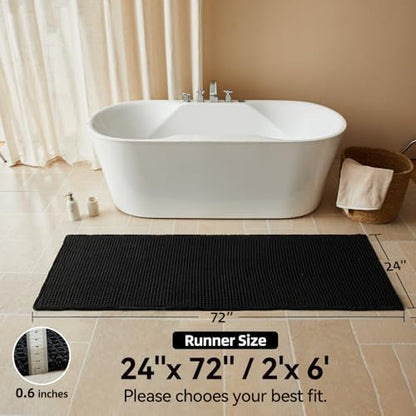 Triohero Black Waffle Runner Rug Bathroom, Long Boho Bath Mat, 24x72