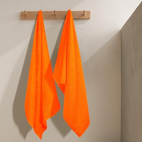 MyOwn Ultra Soft 2 Pack Oversized Bath Towel Set 28x55 inches, Cotton Large Bath Towels, Highly Absorbant Compact Quickdry & Lightweight Towel, Ideal for Gym Travel Camp Pool - Orange