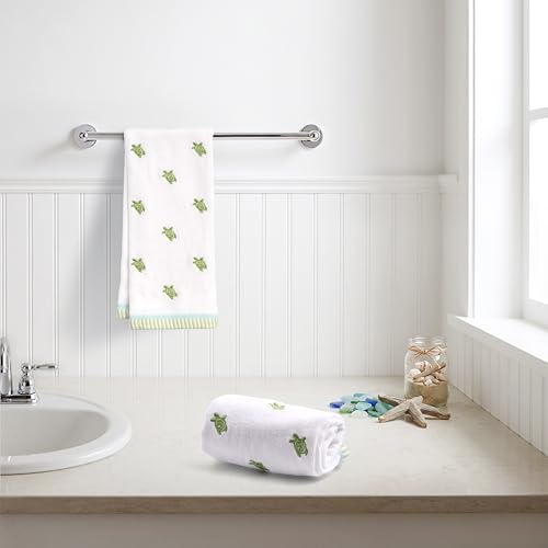 Ritz 2-Piece Cotton Velour Bathroom Hand Towel Set, Embroidered Sea Turtle Pattern, Soft Decorative Towels for Beach House, Coastal, or Spa Decor, 16” x 26”