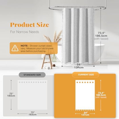 BTTN 54 x 72 Boho Linen Heavy Duty Cloth Shower Curtain Set, Grey/Gray