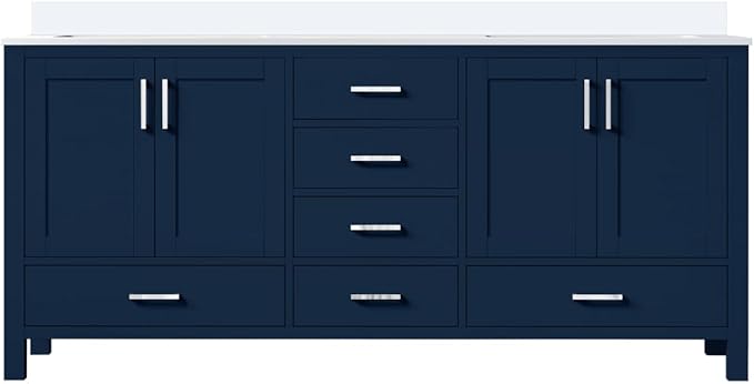 Jacques 72 in. W x 22 in. D Navy Blue Double Bath Vanity and White Quartz Top