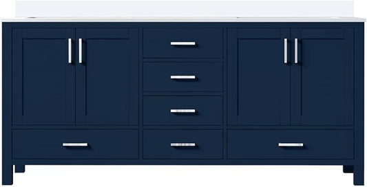 Jacques 72 in. W x 22 in. D Navy Blue Double Bath Vanity and White Quartz Top