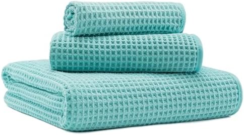 MICROFI Microfiber Waffle Bath Towels, 3 Pieces, Oversized, Soft, Absorbent, Fast Drying, Lint Free, Includes Bath, Face and Hand Towels 430 GSM