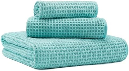 MICROFI Microfiber Waffle Bath Towels, 3 Pieces, Oversized, Soft, Absorbent, Fast Drying, Lint Free, Includes Bath, Face and Hand Towels 430 GSM