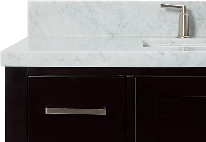 ARIEL Cambridge 42-inch Bathroom Vanity with Sink,Solid Wood, 1.5-inch Italian Carrara Marble Countertop, Single Rectangular Porcelain Sink, 2 Soft Closing Doors, 9 Dovetail Drawers, Espresso