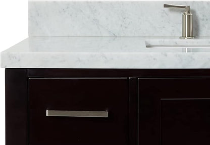 ARIEL Cambridge 42-inch Bathroom Vanity with Sink,Solid Wood, 1.5-inch Italian Carrara Marble Countertop, Single Rectangular Porcelain Sink, 2 Soft Closing Doors, 9 Dovetail Drawers, Espresso