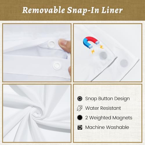 WONICY No Hook Shower Curtain with Liner for Bathrooms, Khaki, 71 x 74