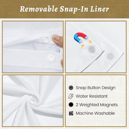 WONICY No Hook Shower Curtain with Liner for Bathrooms, Khaki, 71 x 74