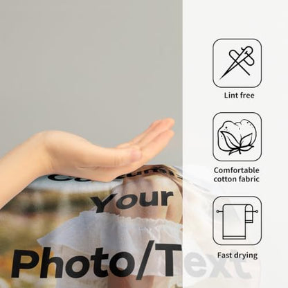 Customized Cotton Fabric Hand Towels Set of 2, Custom Any Image or Photo Personalized Bathroom Towel 28x14 Inch, Soft Absorbent Microfiber Wash Cloth for Kitchen Gym Hotel Home Decor