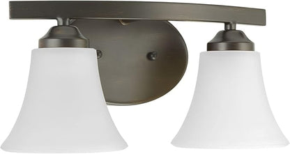 Progress Lighting P2009-20W Adorn Etched Glass Traditional Bath Vanity Light, 13.25 in x 6.25 in x 6.625 in, 2-Light, Antique Bronze