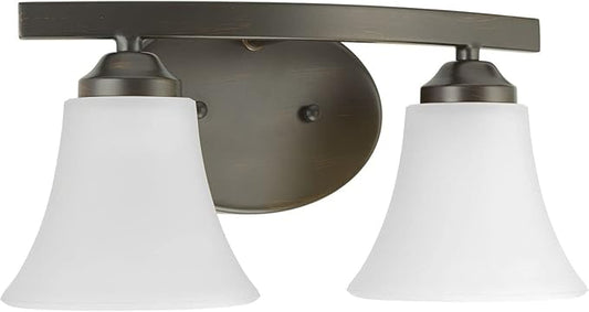Progress Lighting P2009-20W Adorn Etched Glass Traditional Bath Vanity Light, 13.25 in x 6.25 in x 6.625 in, 2-Light, Antique Bronze