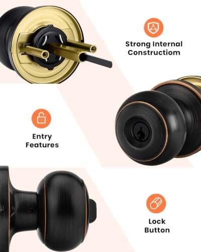 Haidms 5 Packs Oil Rubbed Bronze Door Knob with Lock and Key, Keyed Alike, Exterior Door Knobs