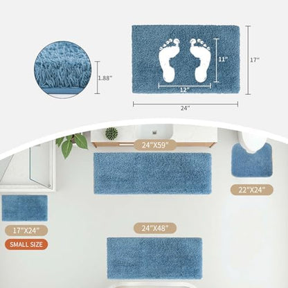 Disolla Blue Bathroom Rug 17x24 - Non-Slip Plush Small Bath Mat, Highly Absorbent & Ultra Soft Fluffy Floor Mat, Machine Washable for Shower and Tub