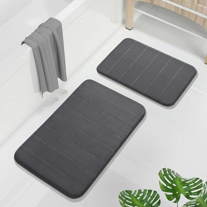 Yimobra Memory Foam Bathroom Mat Set, 31.5 x 20 & 24 x 17 in, Dark Gray