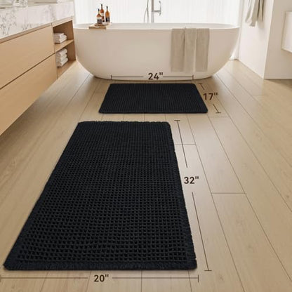 Upgraded Waffle Bath Mat Set of 2 Absorbent Bathroom Mat 17"x24" + 20"x32"