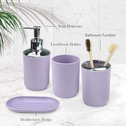 CERBIOR Bathroom Accessories Set 6 Piece Bath Ensemble,Purple