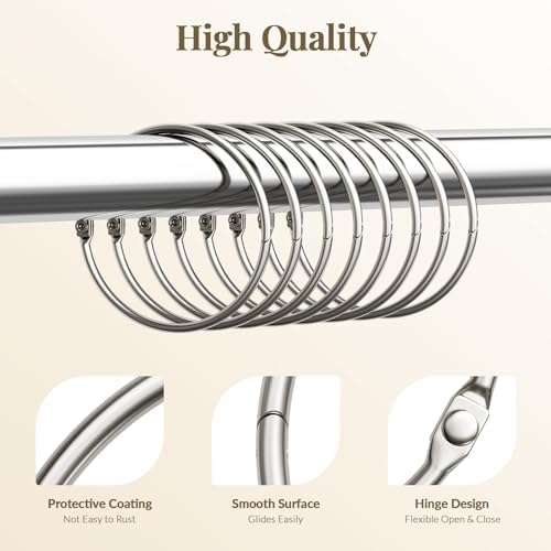 Bathway Shower Curtain Rings, Shower Curtain Hooks 12 Pcs Anti-Drop Shower Rings for Curtain, Brushed Nickel Shower Curtain Rings Rust Proof, Metal Shower Hooks for Shower Curtain Rod Bathroom