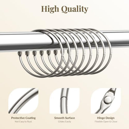 Bathway Shower Curtain Rings, Shower Curtain Hooks 12 Pcs Anti-Drop Shower Rings for Curtain, Brushed Nickel Shower Curtain Rings Rust Proof, Metal Shower Hooks for Shower Curtain Rod Bathroom