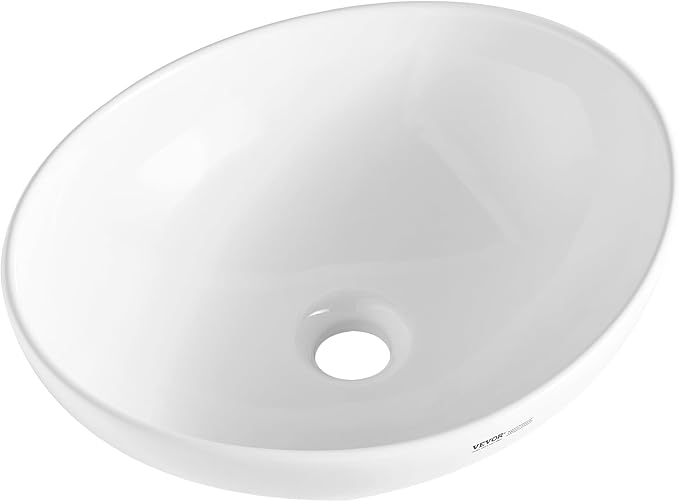 VEVOR Oval Vessel Sink, 16" x 13.4" Bathroom Vessel Sink Bowl Countertop, White Ceramic Bathroom Sinks Above Counter, Bowl Sink with Modern Style, Well-Packaged for Bathroom, Hotel, Toilet, RV