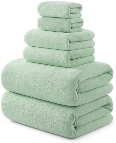 REDKISS Pack of 6 Towel Set - 2 Extra Large Bath, 2 Hand, 2 Washcloths, Ultra Soft & Highly Absorbent, Quicker to Dry, Green Towels for Bathroom, Spa, Hotel, Gym
