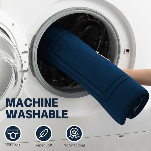 YIHOUSE Dark Blue Memory Foam Bathroom Rug Set 5 Piece, Absorbent Bath Mats, Non Slip Bath Mats for Bath Room Washable Dry Quickly Bath Rug Set for Bathroom Floor, Dark Blue Bath Mat Set 5 Piece