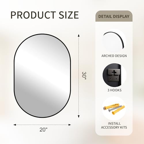 Oval Bathroom Mirror for Over Sink, 20"x30" Vanity Mirror for Wall, Black