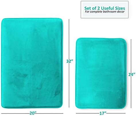 Clara Clark 2 Piece Bathroom Rugs Bath Mat Set, Velvet Memory Foam Bath Mats for Bathroom - Non-Slip, PVC Backing Bath Rugs, Washable - Dries Quickly, Teal