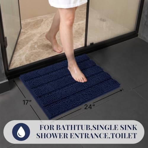 Bcoimo Small Bath Rug Mat,Chenille Extra Soft Navy Bathroom Mats for Floor