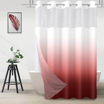 No Hook Shower Curtain and Liner Set for Bathroom, Ombre Red, 71" x 74"
