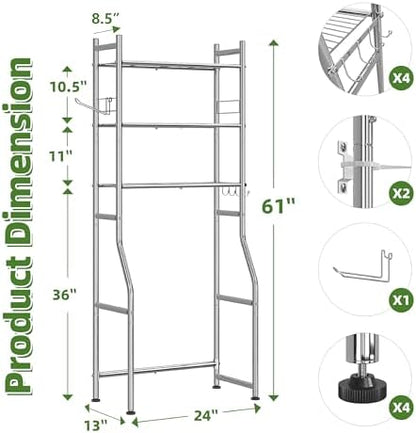 Simple Trending Over The Toilet Rack, Bathroom Shelf with Holder & Hooks