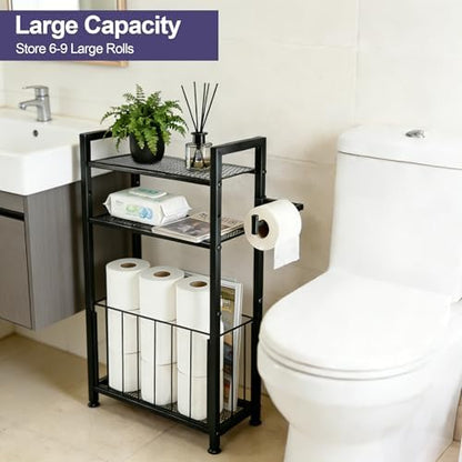 Freestanding Toilet Paper Holder with Storage, Bathroom Shelf Stand