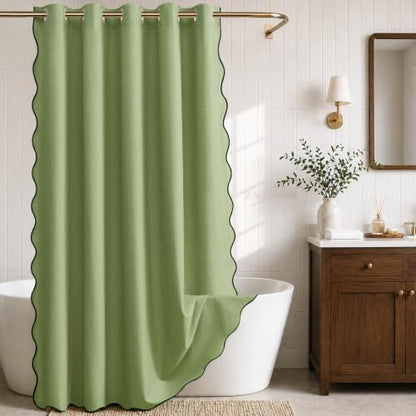 Furlinic No Hook Scalloped Shower Curtain Sage Green 78 Inch Extra Wide