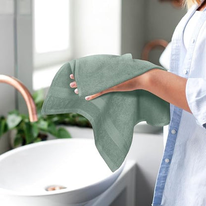 GLAMBURG Ultra Soft 6-Piece Hand Towel Set 16x28-100% Ringspun Cotton - Durable & Highly Absorbent Hand Towels - Ideal for use in Bathroom, Kitchen, Gym, Spa & General Cleaning - Jade