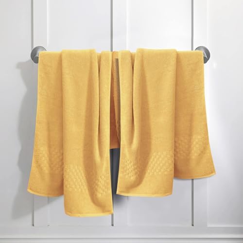 Feather & Stitch 100% Cotton 625 GSM Bath Towel Set of 6, Ultra Soft Highly Absorbent 2 Bath Towels, 2 Hand Towels & 2 Washcloth - Luxury Quick Dry Shower Towels (Yellow)